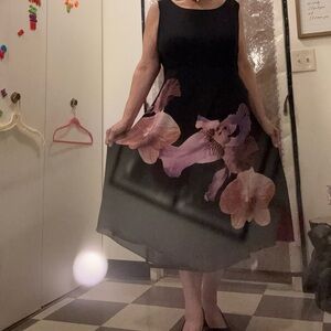 Floral Black Dress with Pink and Purple Accents